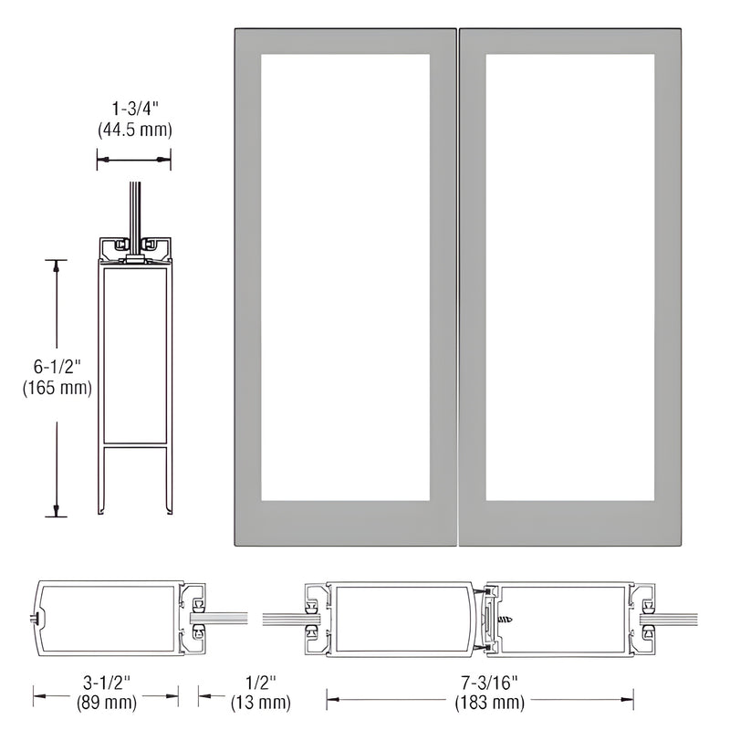 DB42011: clear anodized aluminum narrow center-stile double entrance door pair, 72 84, hardware-ready for 1/4" tempered glass