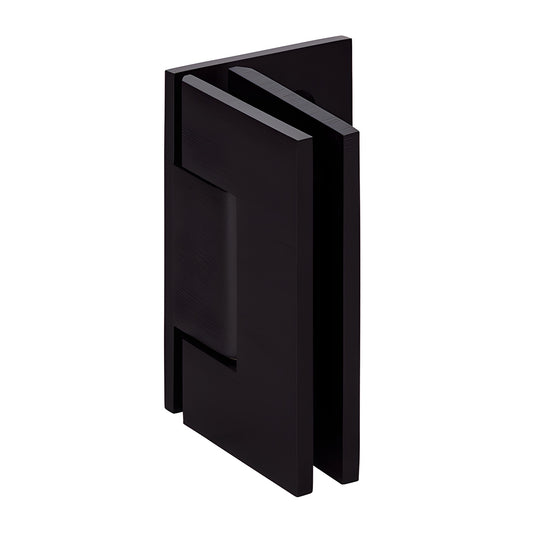 JRG0440RB oil-rubbed bronze solid brass frameless shower hinge, wall-mount offset, fits 6-8mm glass, self-centering.