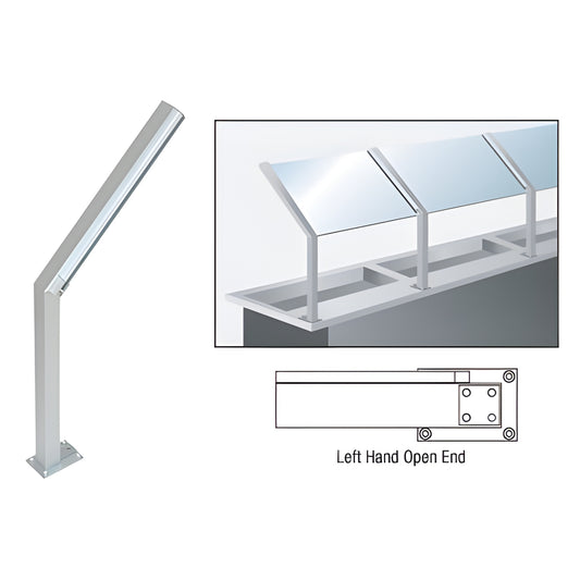 CRL D999 aluminum left hand slant-top sneeze guard post, satin anodized, 14" tall, 1-1/8" square, fits 1/4" glazing.