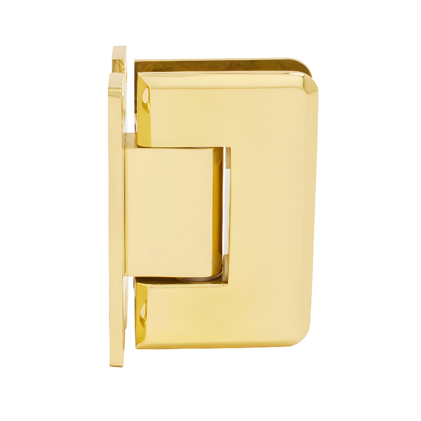 P1N537BR polished brass Pinnacle shower hinge for 8-12mm tempered glass, beveled edge, self-centering, wall-mount.