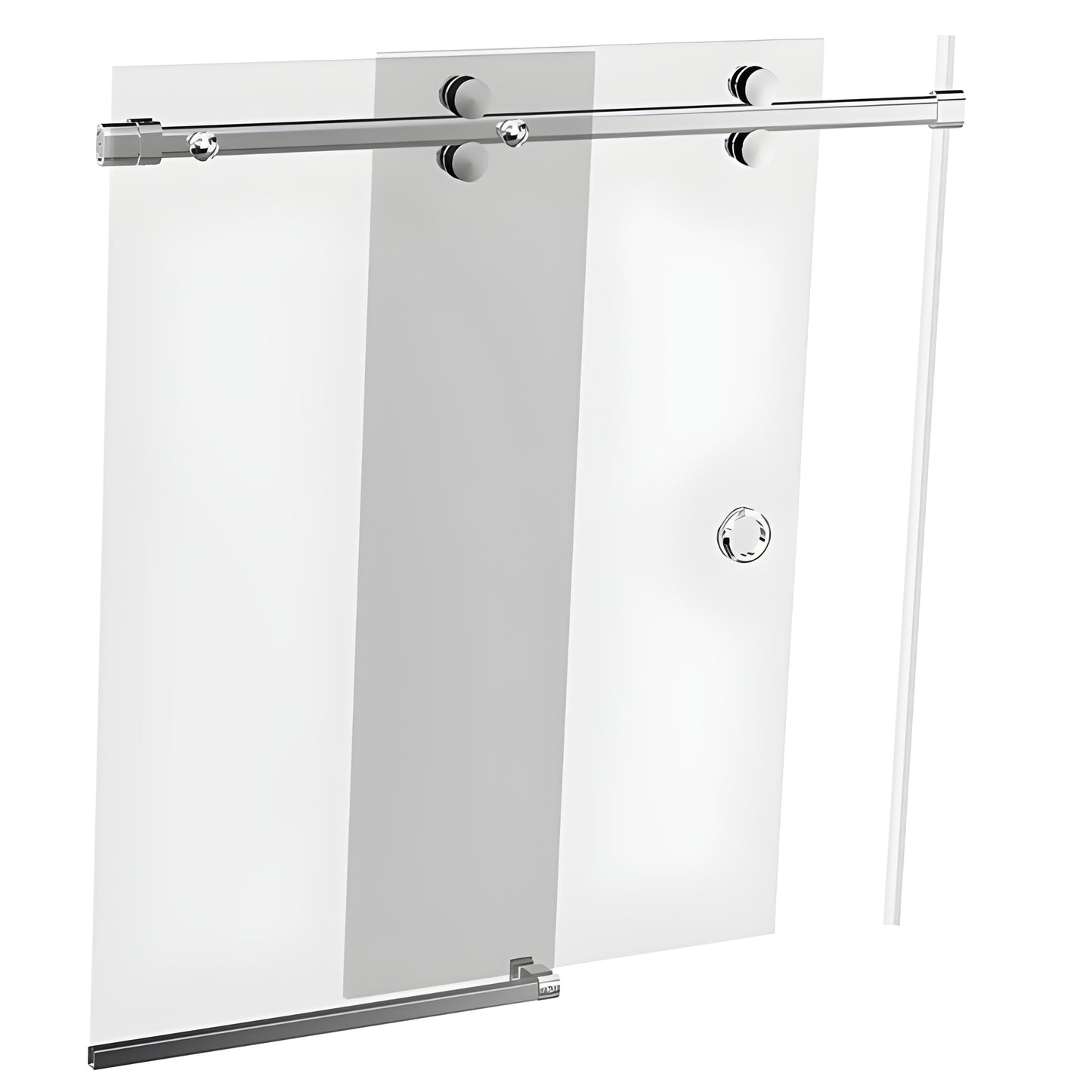 Frameless sliding shower door system with polished stainless steel top rail, one sliding and one fixed glass panel (BR178PS)