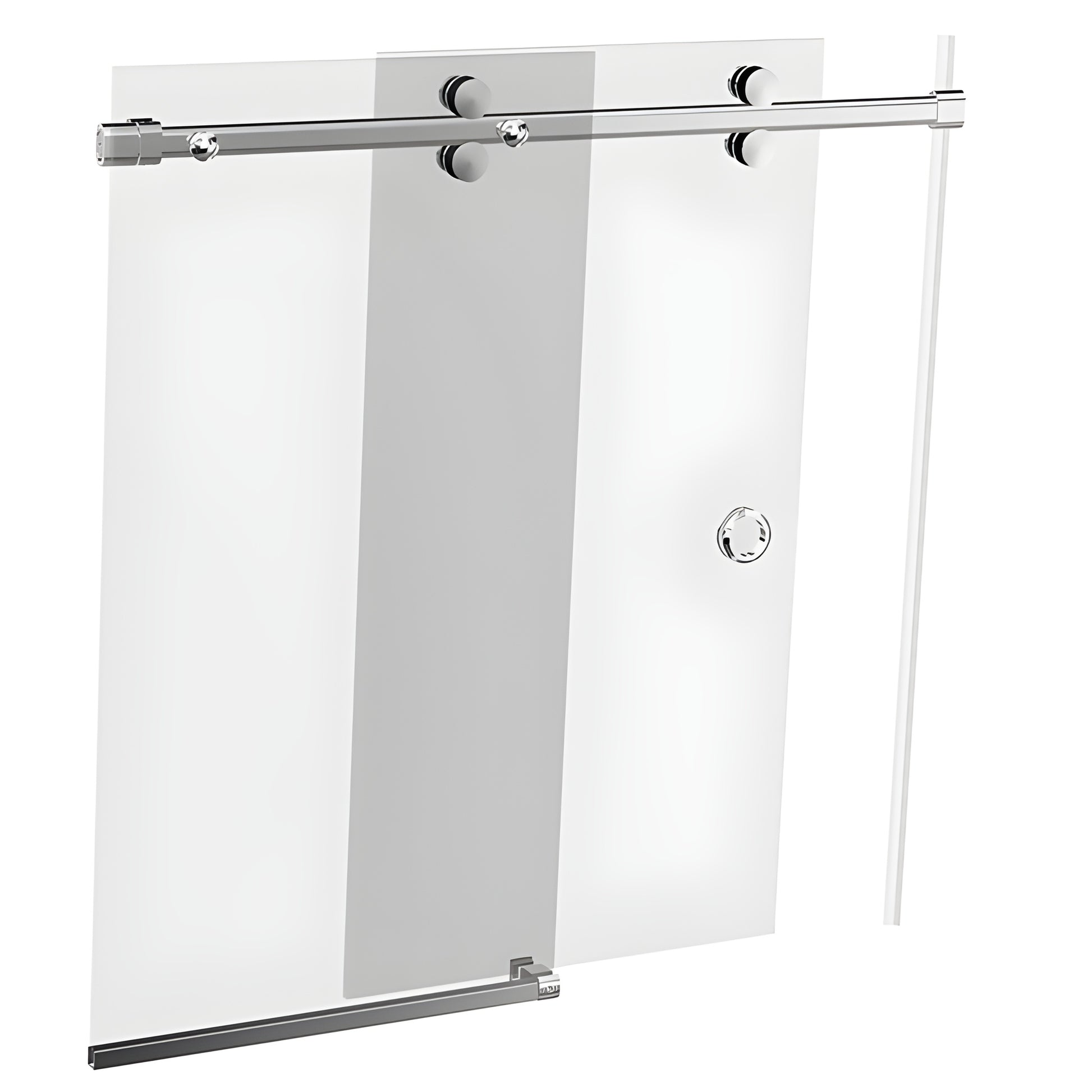 Frameless sliding shower door system with polished stainless steel top rail, one sliding and one fixed glass panel (BR178PS)