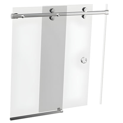 Frameless sliding shower door system with polished stainless steel top rail, one sliding and one fixed glass panel (BR178PS)