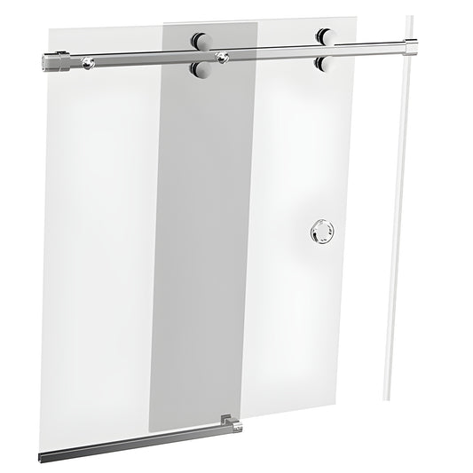 Frameless sliding shower door system with polished stainless steel top rail, one sliding and one fixed glass panel (BR178PS)