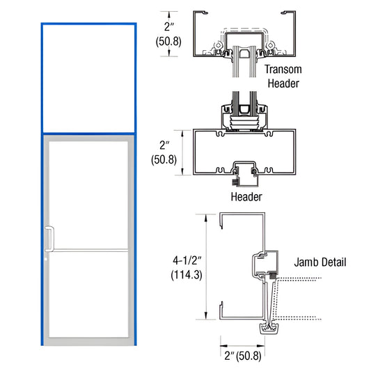 Complete aluminum gear-hinge transom frame with custom Kynar finish, 36x84 base, aluminum threshold (SKU 0B91871)