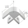Chrome aluminum 90 glass corner connector (SKU E238A) for 3/8" (10mm) glass, nylon-tipped set screws