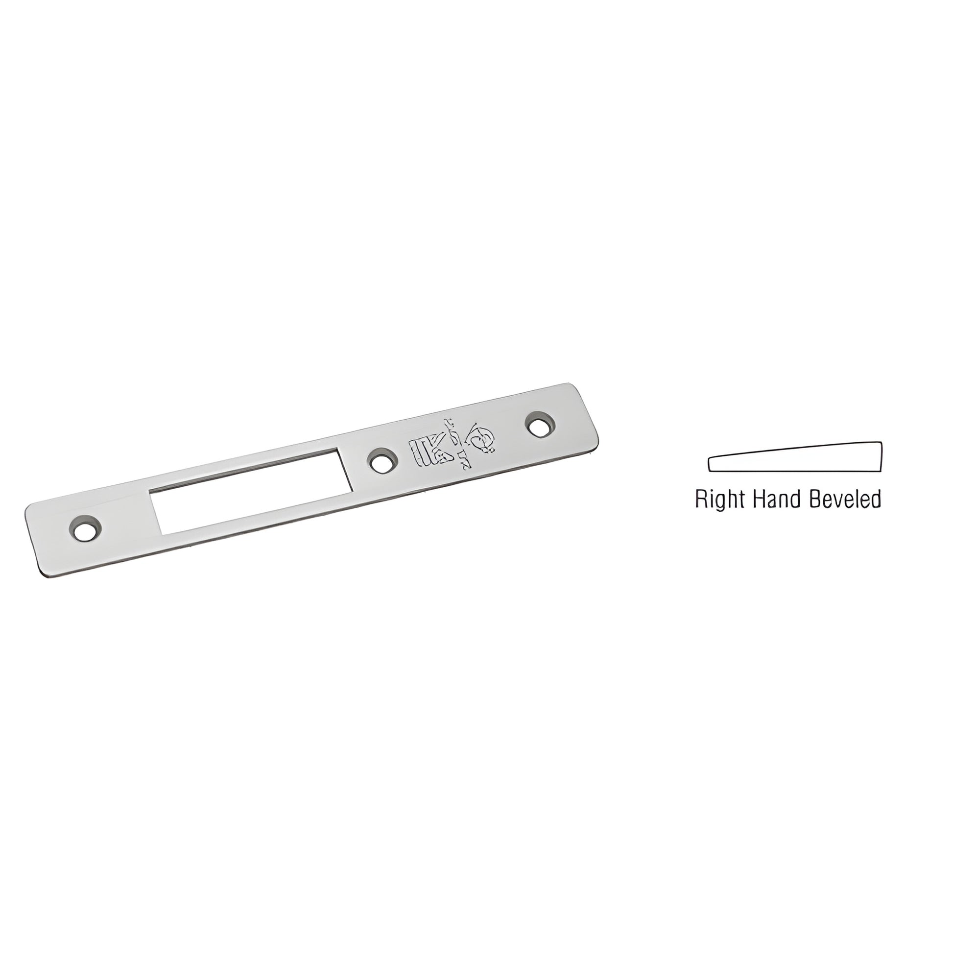 Aluminum right-hand beveled 1 x 6-7/8 in deadlock faceplate with rectangular latch cutout and screw holes
