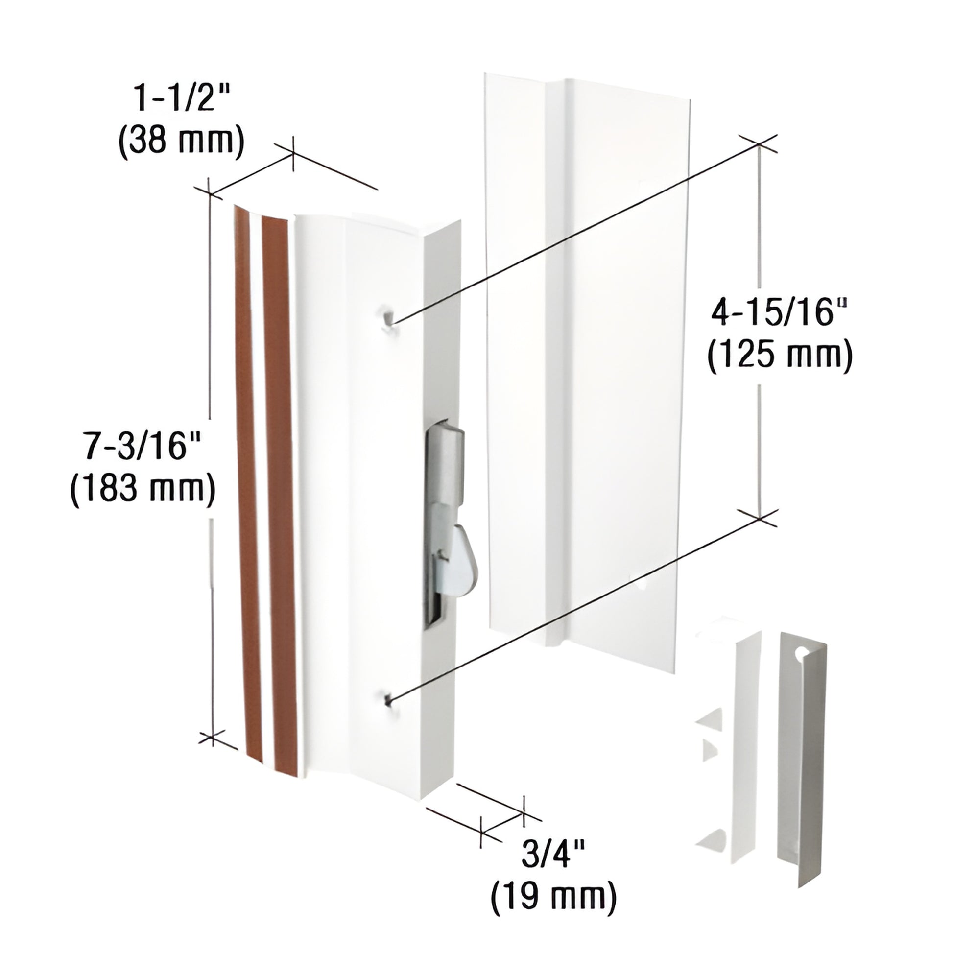 CRL C1203 white extruded aluminum patio door handle set with anti-lift bar, 7-3/16" x 3/4", reversible, surface-mount