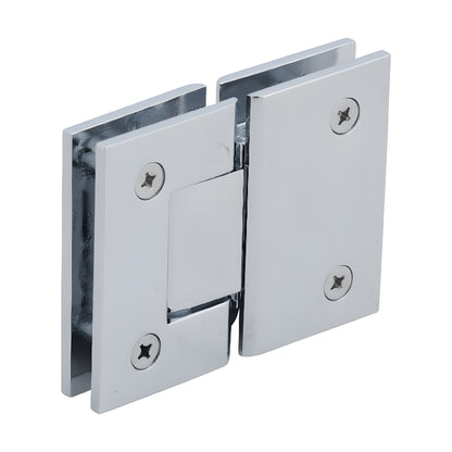 GEN580CH polished chrome glass-to-glass shower hinge, square profile, brass Geneva series with 5 pre-set reversible pivot.