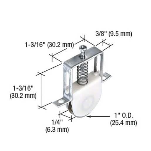 CRL 1\" Steel Ball Bearing Roller for Columbia Sliding Screen Door - Bottom View