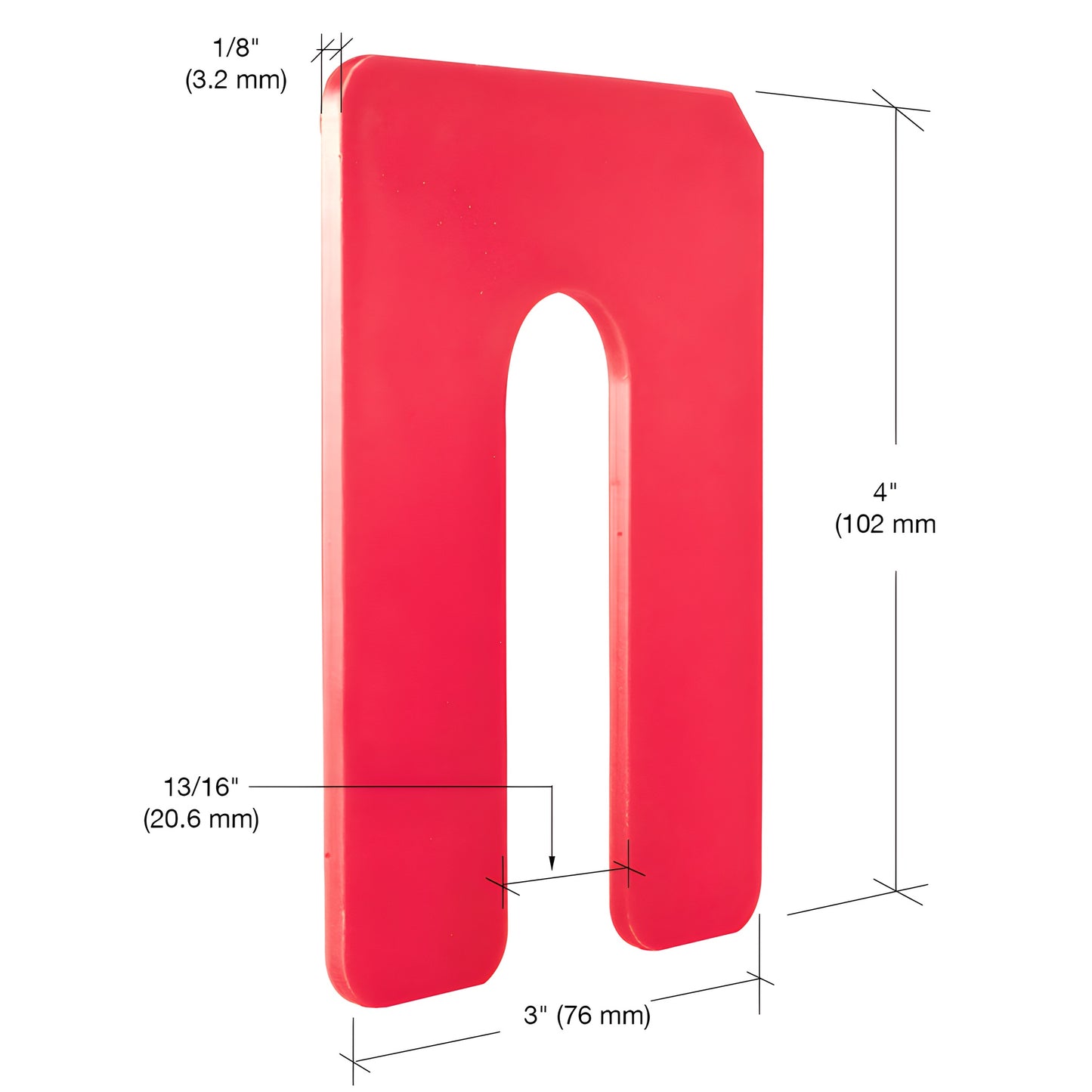 Red jumbo horseshoe shim 3 x 4 in (76 x 102 mm), high-impact styrene U-shaped leveling shim, SKU PHS38