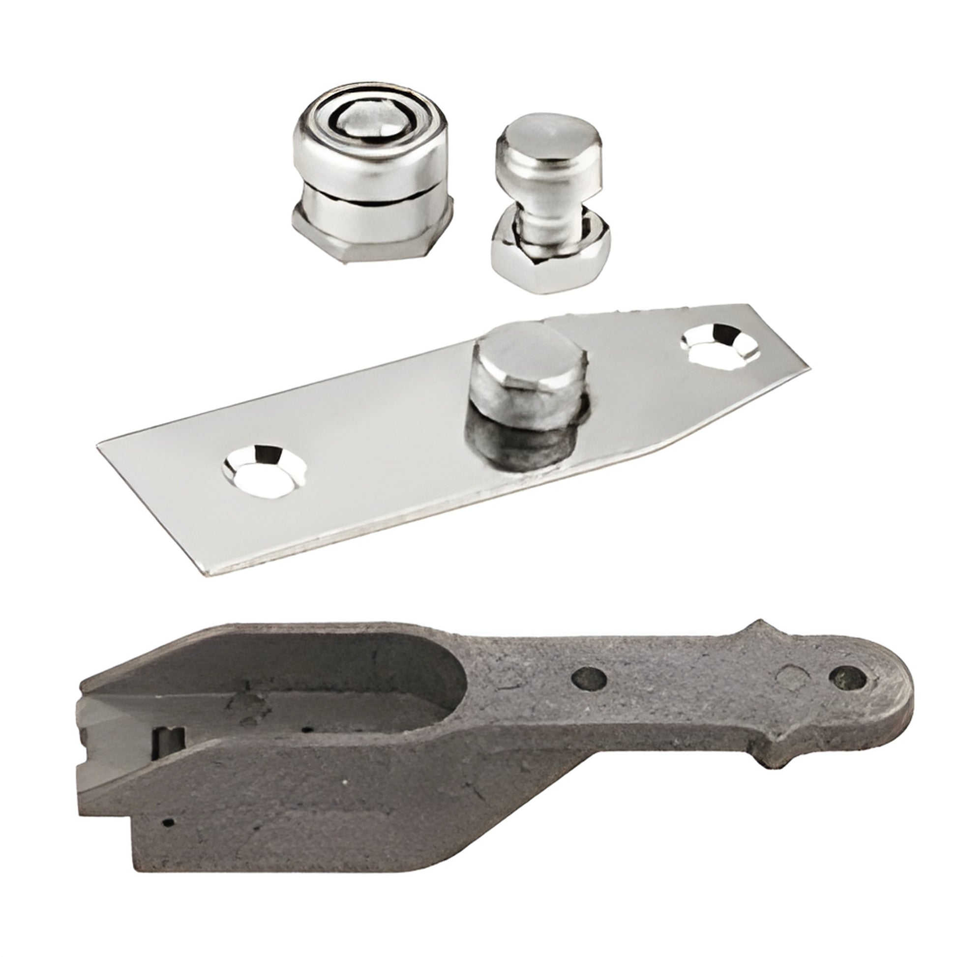 Jackson 1685 UP pivot set (SKU 201685): chrome floor/threshold pivot components and cast pivot shoe for door bottom