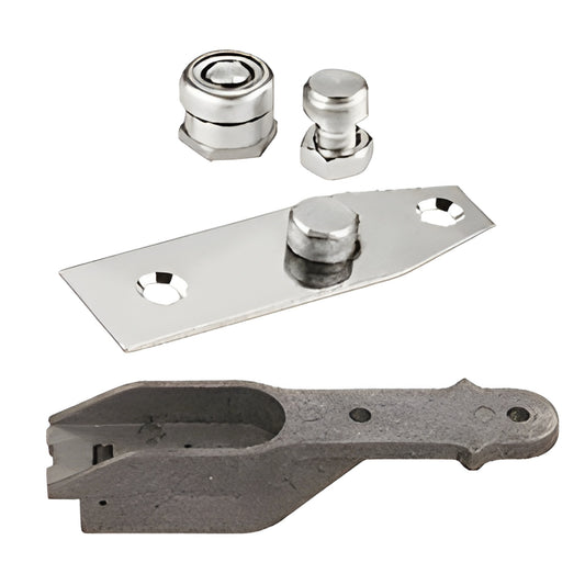 Jackson 1685 UP pivot set (SKU 201685): chrome floor/threshold pivot components and cast pivot shoe for door bottom