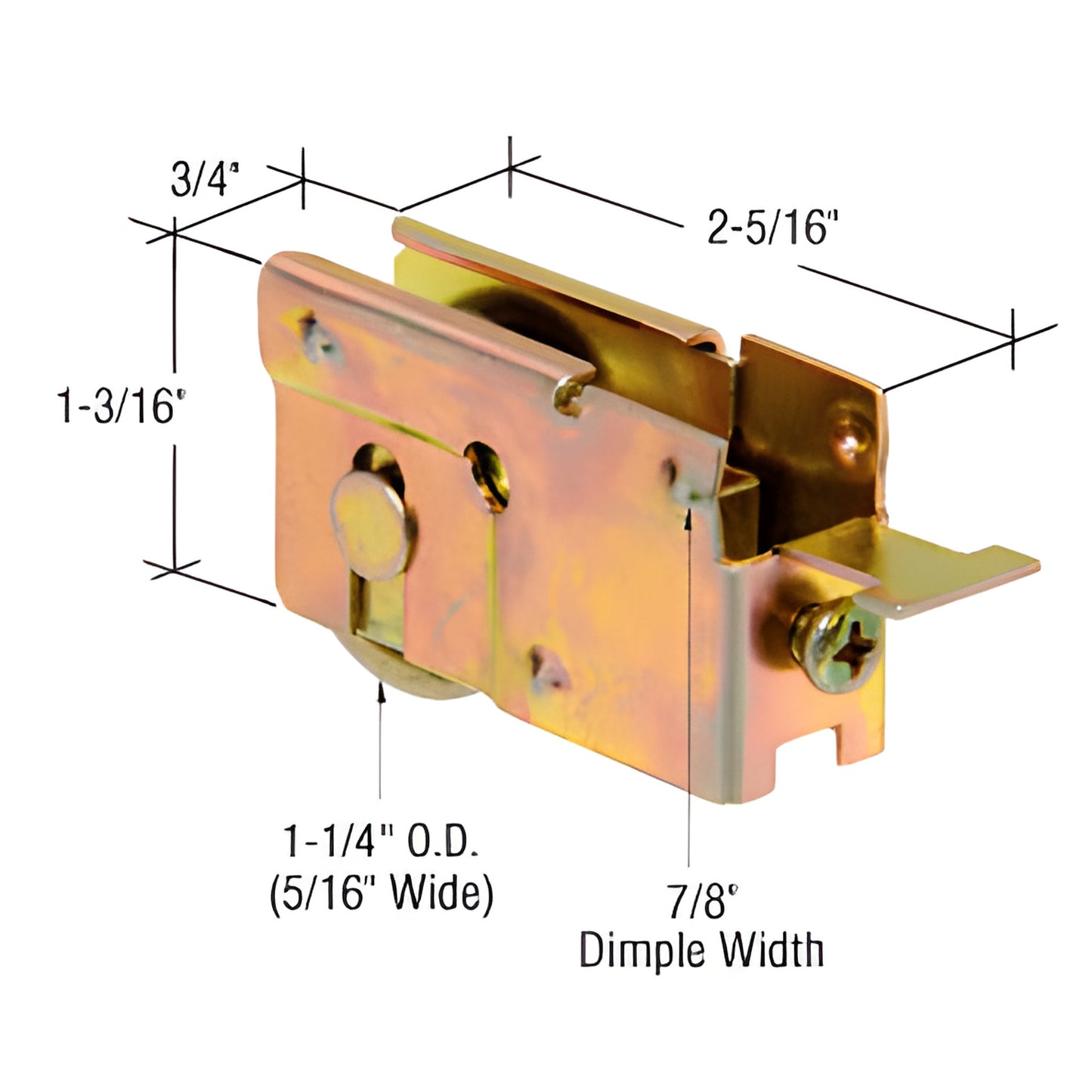 CRL D1923 adjustable steel roller assembly for Marshall aluminum sliding patio door, 1-1/4" wheel, 3/4" housing.