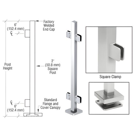 SPS36CPS stainless steel 2 in square glass clamp post kit with Z clamps, base plate and cover canopy