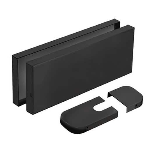 "CRL Matte Black Hydraulic Patch Fitting Cover for sleek, modern glass door installations.