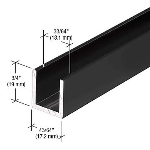 Matte Black Shower Door U-Channel, 1/2" Fixed Panel, 95", Sleek Bathroom Hardware