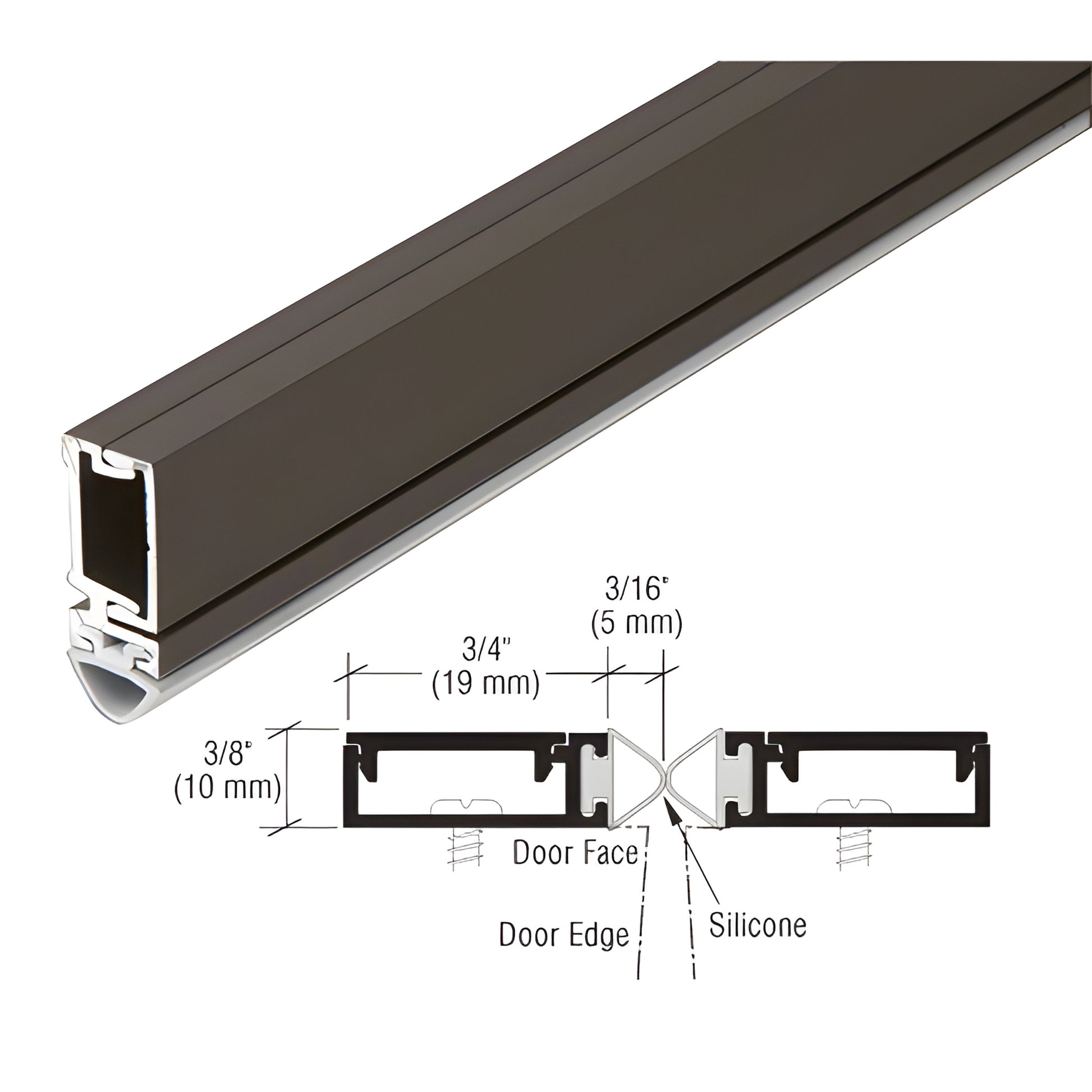 Bronze-anodized 96" split astragal with silicone bulb seal for paired doors, snap-on cover - SKU 29310DS96.