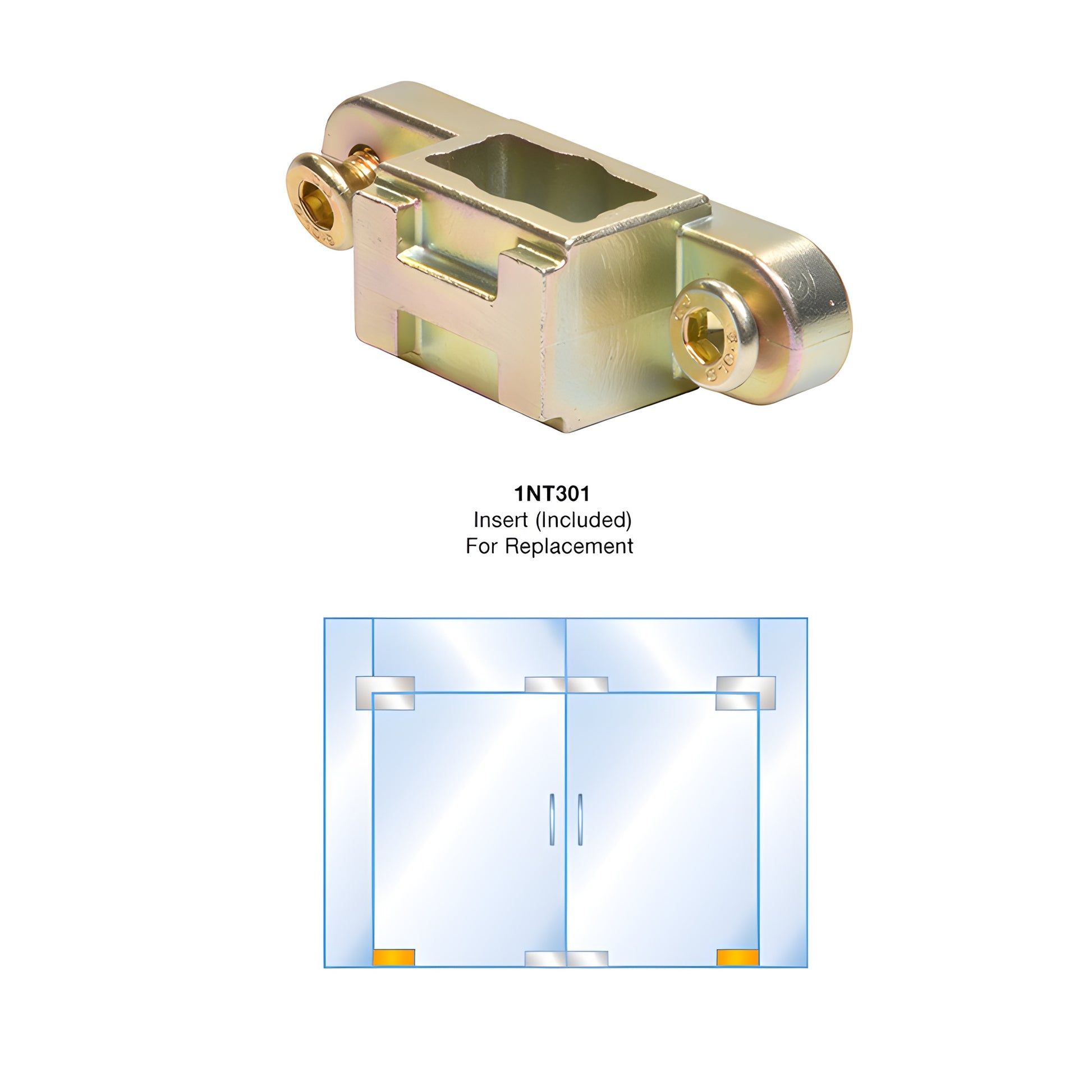 Polished stainless steel DORMAKABA bottom patch fitting for 3/4" tempered glass door - SKU PT1034PS