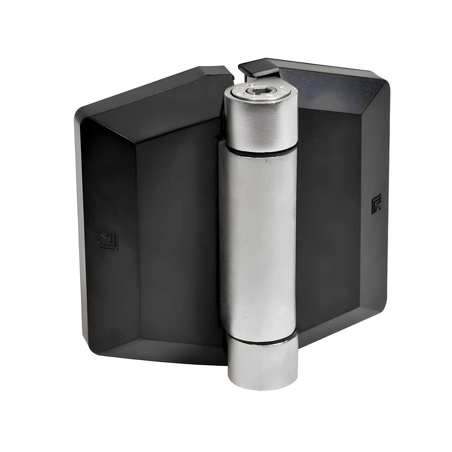 Polaris 200 soft-close gate hinge, black covers with 2205 duplex stainless steel pivot (SKU P0L180200SS)