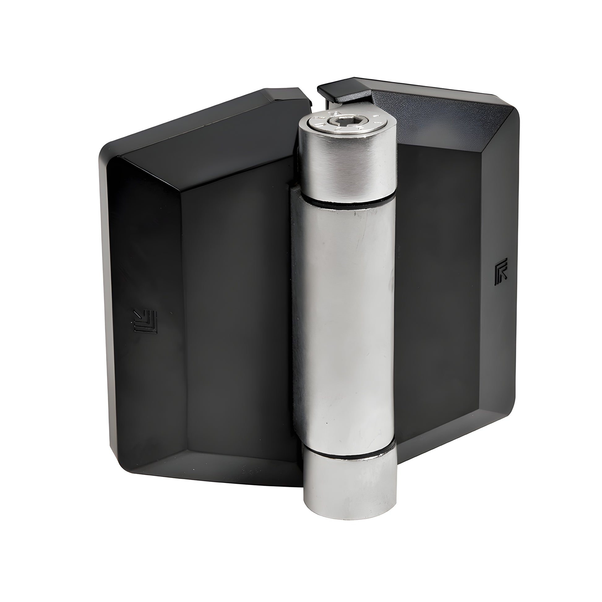 Polaris 200 soft-close gate hinge, black covers with 2205 duplex stainless steel pivot (SKU P0L180200SS)