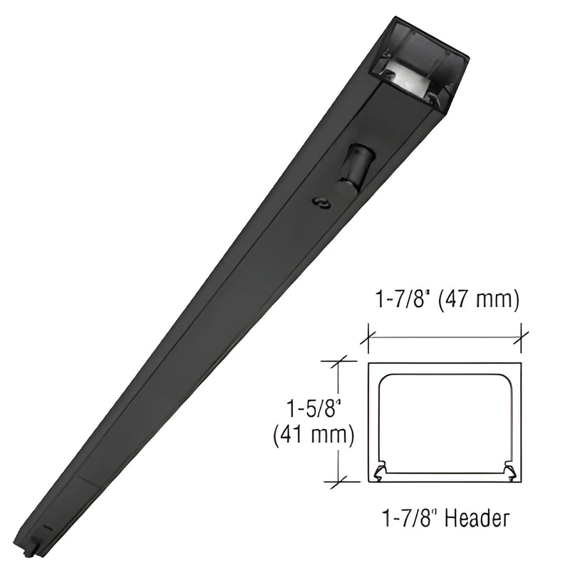 NH272BL gloss black narrow header with snap-in cover and walking-beam pivot, 1-7/8 x 1-5/8 inches