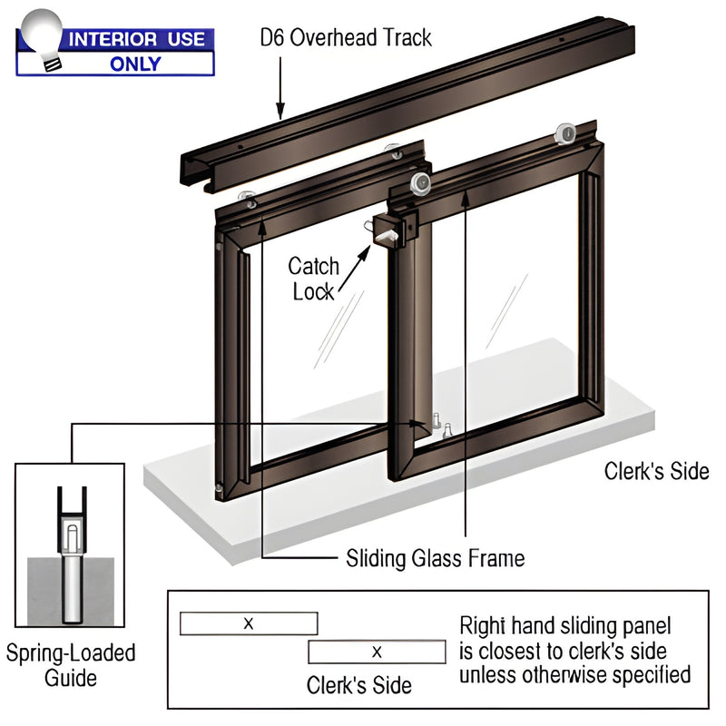 CRL Daisy pass-thru window D1043DU, two sliding glass panels, Duranodic bronze anodized frame, interior use.