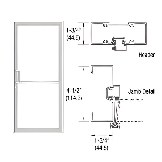 White Kynar CRL complete door frame diagram (SKU 0B41852) with header and jamb details, 1-3/4" x 4-1/2".