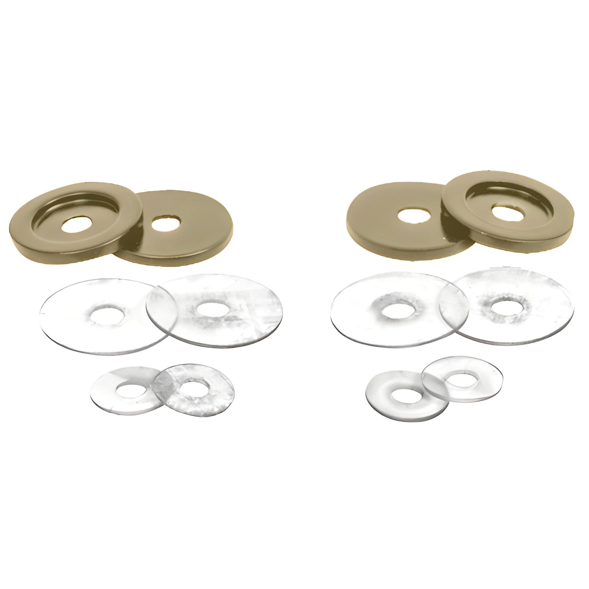 Brushed-bronze brass end caps and clear plastic washers kit for 3/4" (19mm) pull handles, 29mm metal washers.