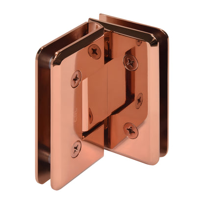 Rose gold beveled brass 90 glass-to-glass shower hinge, fits 10-12mm glass - SKU C0L092RG