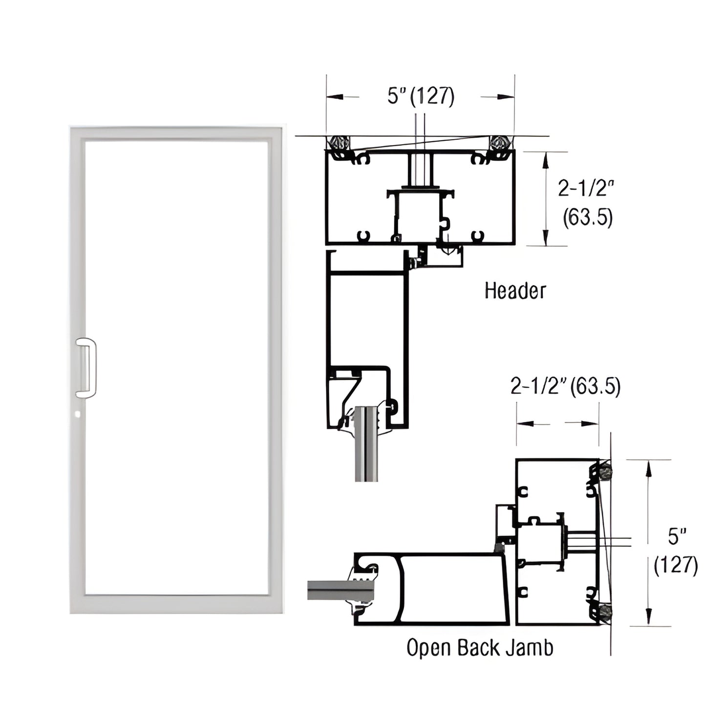 White Kynar hurricane impact up-and-over door frame, 2-1/2 x 5, air-resistant threshold - SKU 0F41552