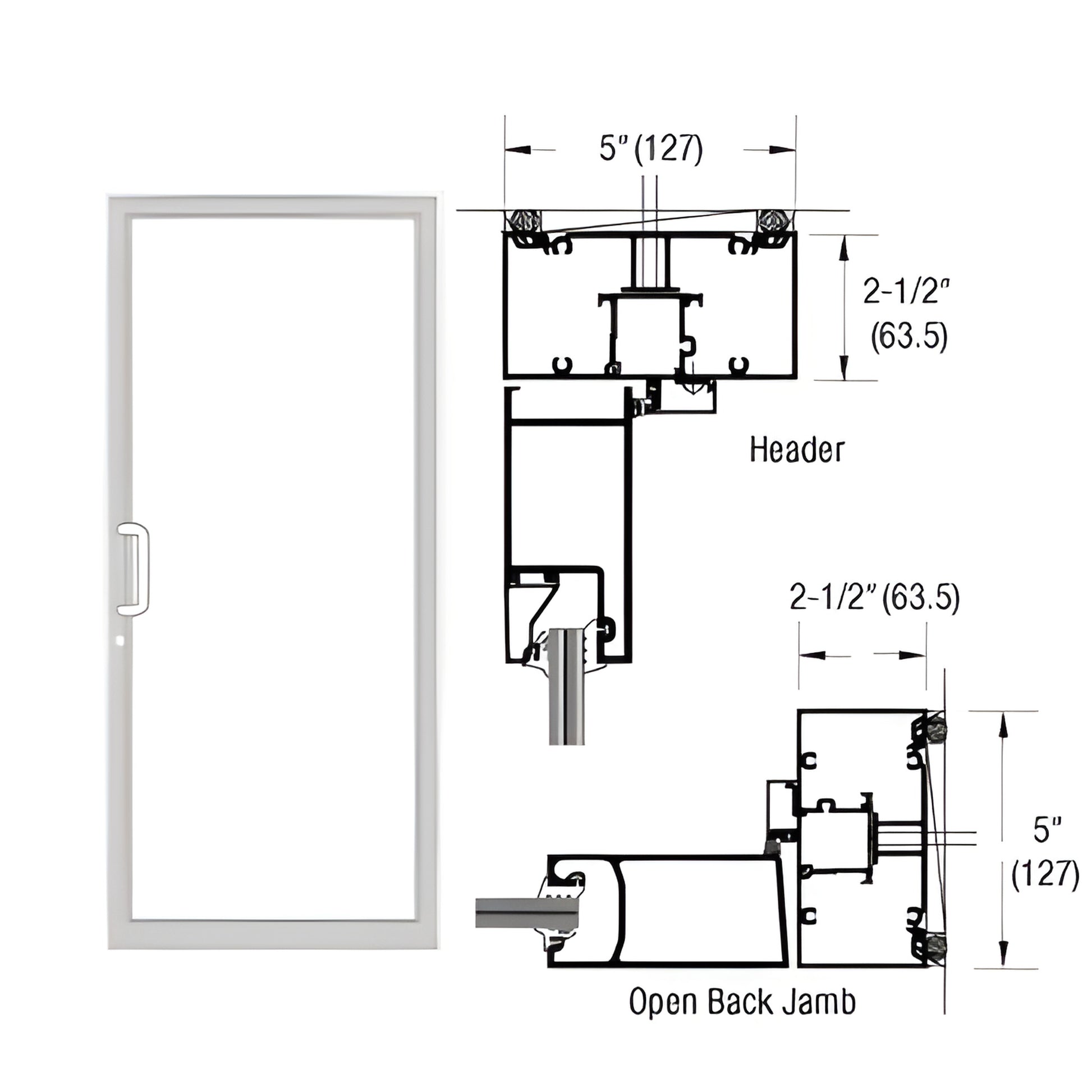 White Kynar hurricane impact up-and-over door frame, 2-1/2 x 5, air-resistant threshold - SKU 0F41552