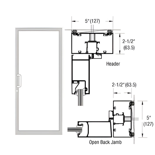 White Kynar hurricane impact up-and-over door frame, 2-1/2 x 5, air-resistant threshold - SKU 0F41552