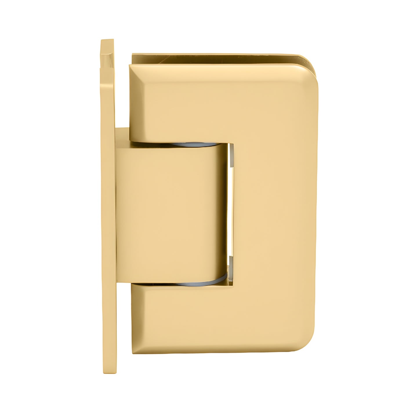 P1N337SB satin brass adjustable Pinnacle shower hinge, solid brass wall-mount "H" back plate for 8-12mm glass.