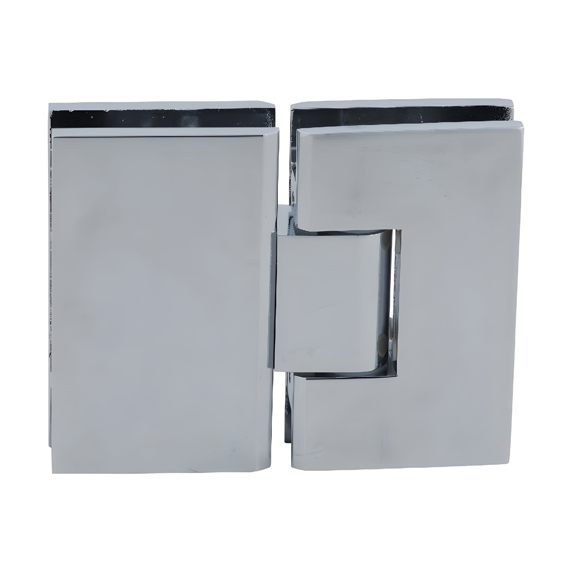 VCT180CH polished chrome brass 180 glass-to-glass shower hinge, square edge, fits 10-12mm glass, supports up to 140 lb