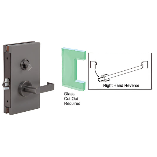 DL611RMDU 6x10 black-bronze center lock with lever and cylinder for 1/2" tempered glass, cutout required