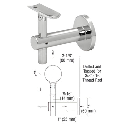 CRL Sunset Series 316 Polished Stainless Wall-Mount Handrail Bracket