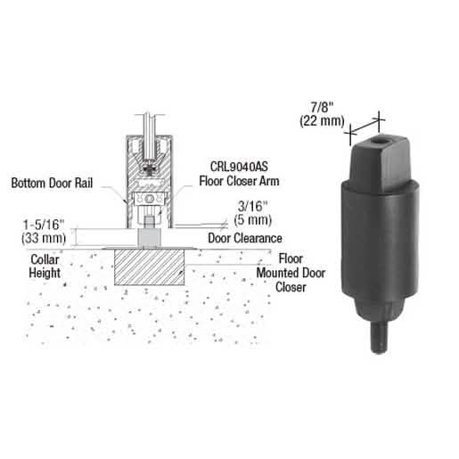 "CRL Floor Mounted Closer with 1-5/16" Collar, Tapered Spindle for Seamless Door Operation