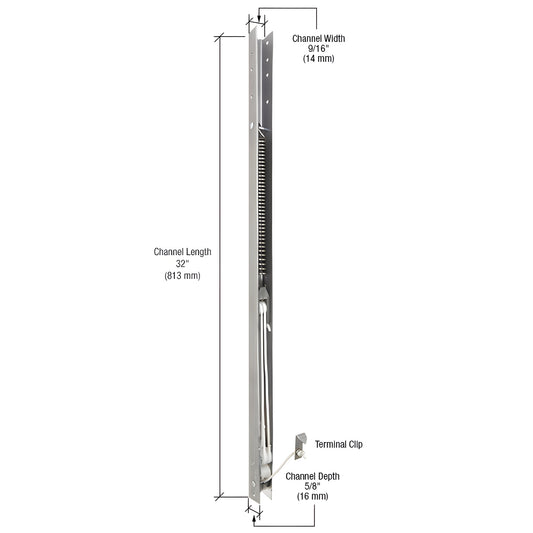 FA3130 32" window sash balance channel, 5/8" depth, 9/16" width, internal spring and terminal clip.