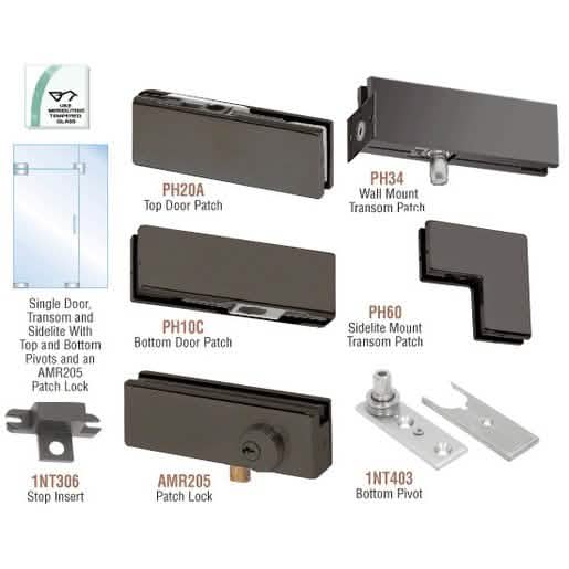 CRL Black Bronze Anodized Patch Door Kit for Fixed Transom & Sidelite - No Lock