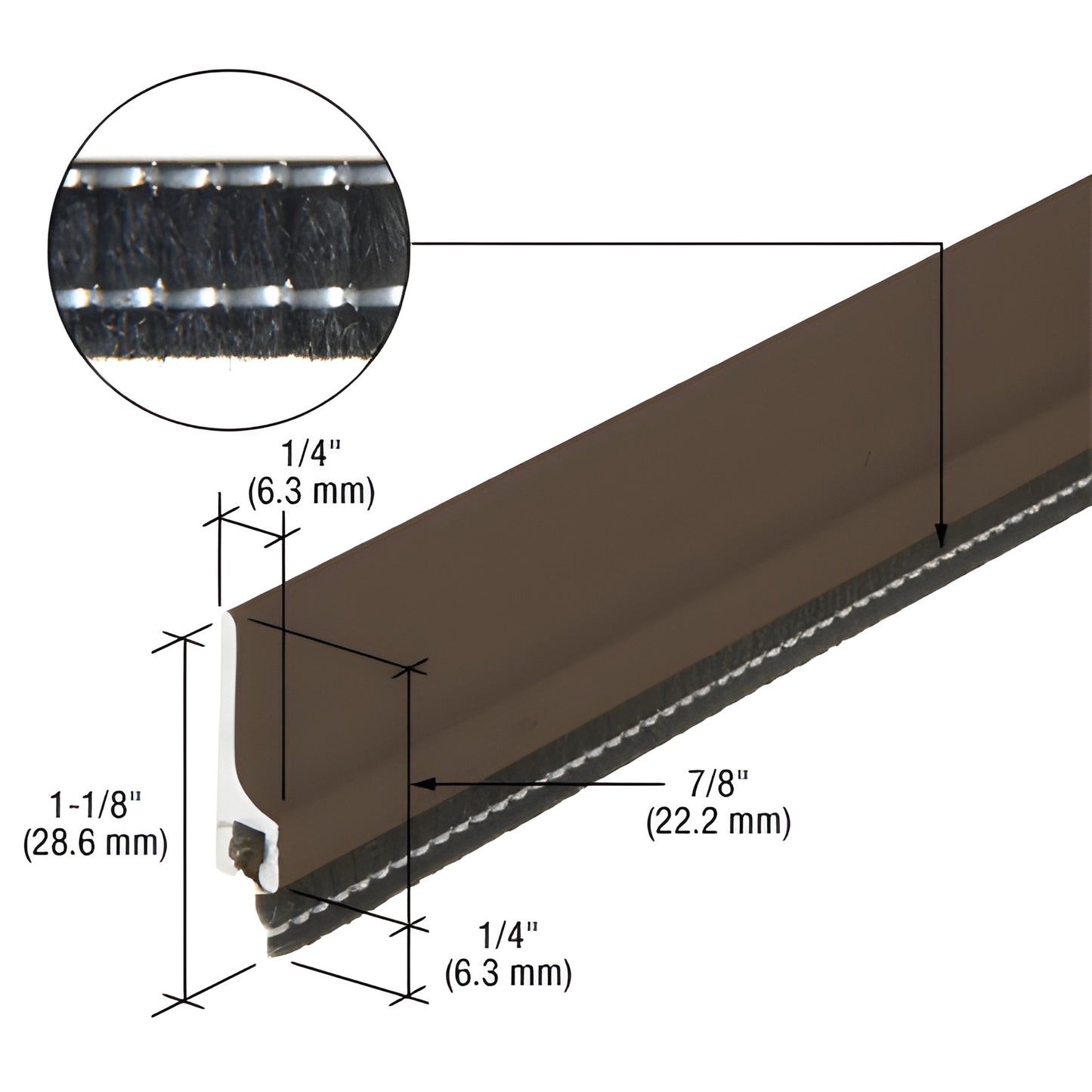 BW53622: black bronze anodized extruded aluminum entrance door sweep with concealed fastener cover and brush seal, 1-1/8" hei