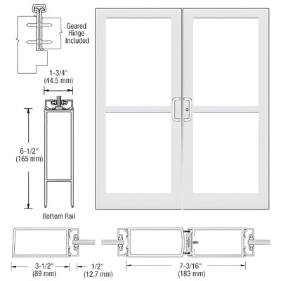 CRL-U.S. Aluminum White KYNAR® Paint Custom Pair Series 400 Medium Stile Offset Hung Geared Hinge Entrance Doors for Panics and Surface Mount Door Closers