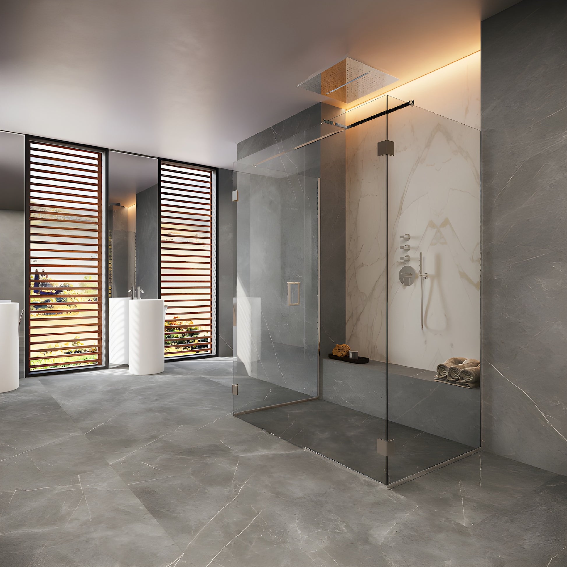 Bellagio concealed square shower door hinge in brushed bronze for 8-10mm glass, supports up to 39" door (SKU BEL380BBRZ)