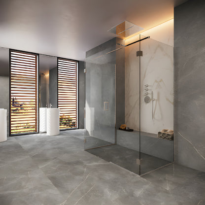 BEL380BN Bellagio concealed glass-to-glass shower hinge, brushed nickel, square modern design