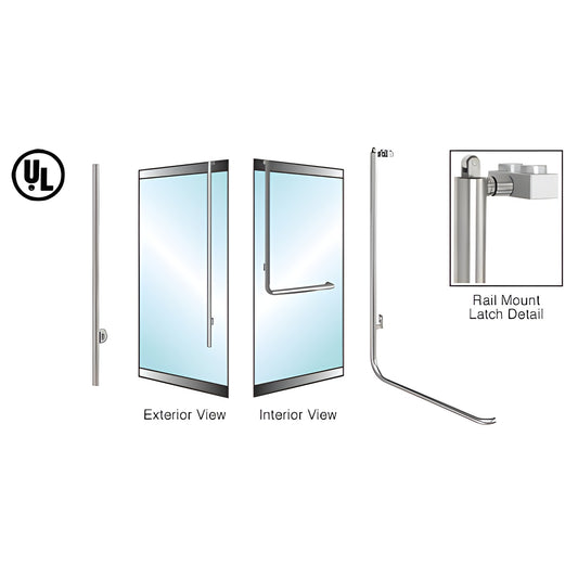 PA100LS4LKBS brushed stainless 1-1/4 in. low-profile rail-mount panic handle for 1/2-3/4 in. tempered glass doors.