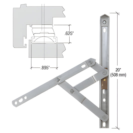CRL WH62042 stainless steel 4-bar heavy-duty awning/hopper hinge, non-handed, 20 in length, 117 lb capacity