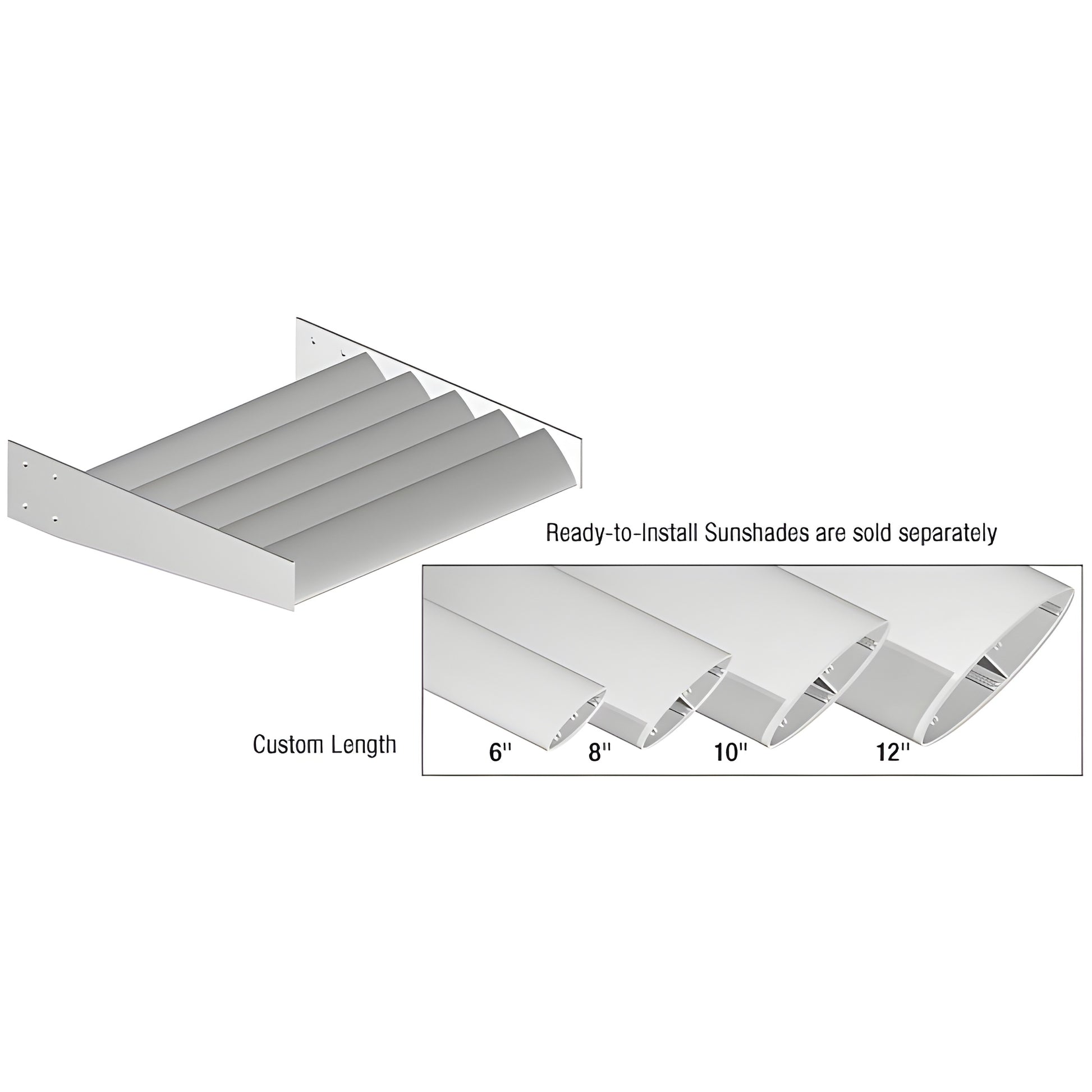 AX012AC aluminum airfoil blades sunshade; row of curved blades with mounting brackets, sizes 6", 8", 10", 12".