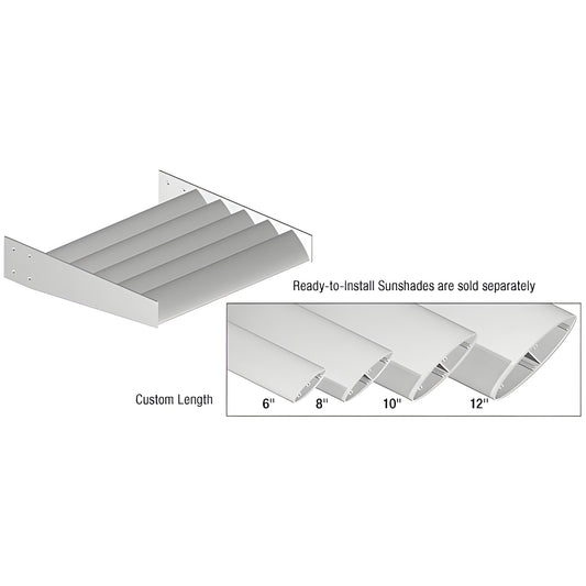 AX012AC aluminum airfoil blades sunshade; row of curved blades with mounting brackets, sizes 6", 8", 10", 12".