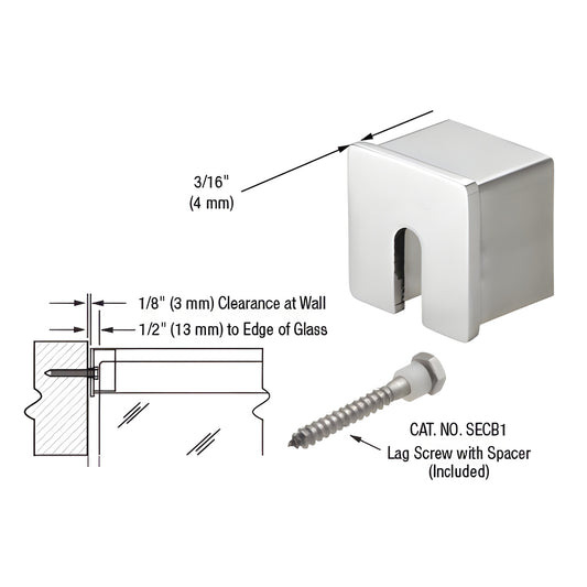 SRF15SECPS polished 316 stainless stabilizing end cap for SRF15 roll form rail with included lag screw and spacer.