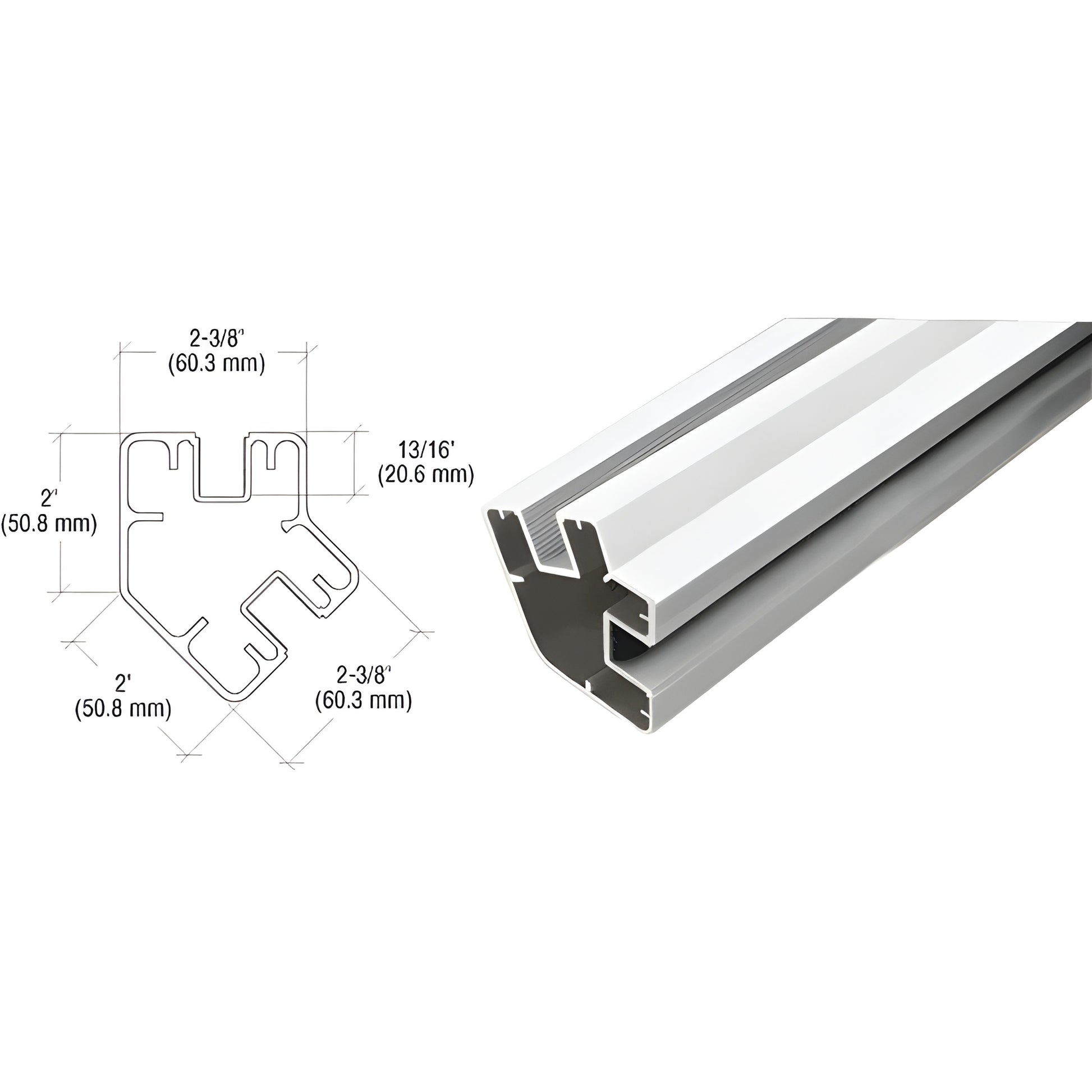 SP5241S silver aluminum 135 rectangular windscreen post, angled end view with dimensions.